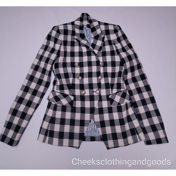 Veronica Beard size 2 Gingham Double Breasted Bexley Blazer Black White  Buttons - Picture 2 of 13